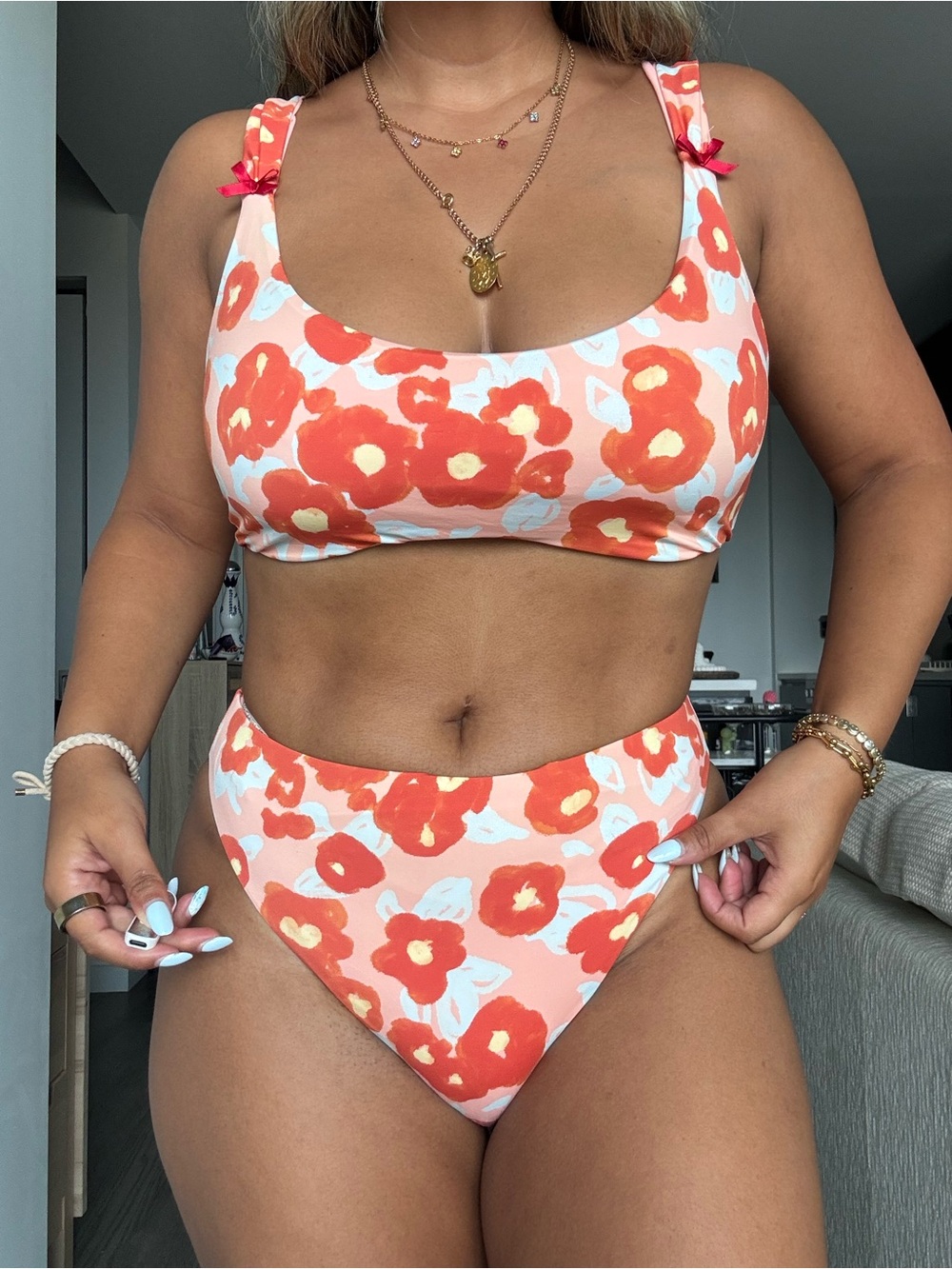 Dippin' Daisy's Coral Floral Scoop Bikini Set